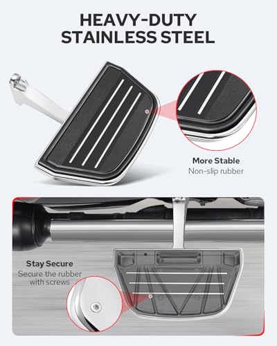 Benlari Passenger Floorboards Motorcycle Footboards Stainless Steel with Mount Kits Compatible with Harley Davidson Touring Road King Street Glide Road Glide Electra Glide 1993-2025 Streamline(Chrome) - color: CHROME