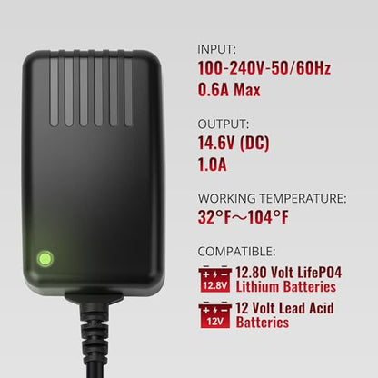 14.6V, 1A Battery Charger for 12V LiFePO4 Motocycle Battery, with Dual Alligator Clips Connector - size: HC-Charger-1A