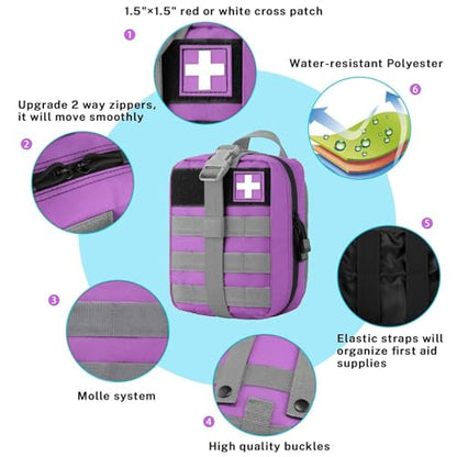 Gonex MOLLE Medical Pouch EMT First Aid Pouch Rip-Away IFAK Tactical Utility Pouch for Outdoor Activities Medical Supplies (Bag Only) - color: Purple