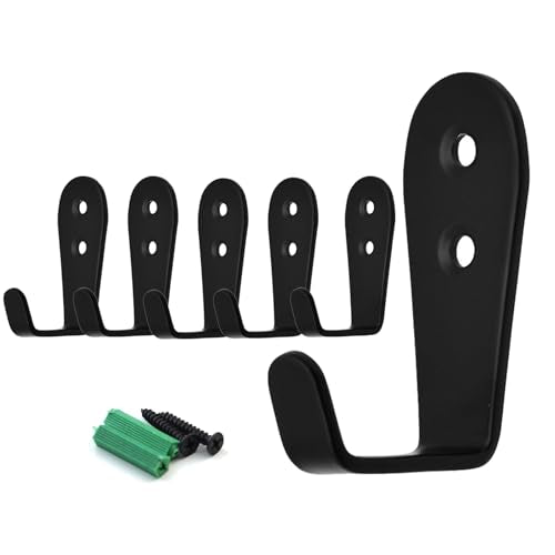 Coat Hooks Black, 6 Pack Jacket Hooks Wall Mounted Stainless Steel Single Robes Hook Heavy Duty, Large L Metal Hook for Entryway Kitchen Bedroom Bathroom Office Toilet - color: Black