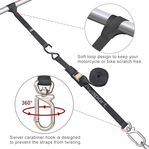 Ayaport Cam Buckle Tie Down Straps 10 feet with Swivel Carabiner Hook for Motorcycle, Kayak, Car, Truck, Dirt Bike - size: Swivel Hook-1"x10' black