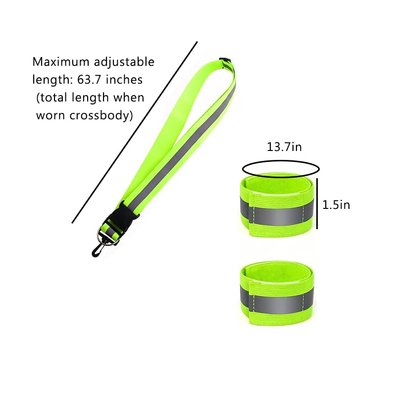 Reflective Running Belt with 2Pcs Armbands, Running Belts for Women High-Visibility and Adjustable Green Belt for Jogging, Running, Biking, Dog Walking