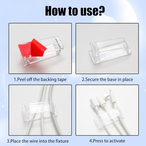 50Pcs Self-Adhesive Cable Clips, Cable Management Clips, Wire Organizer for TV PC Ethernet Cable Under Desk Home Office(Clear) - color: Clear