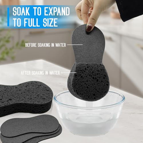 3 - Pack Large Sponge, Kitchen Sponges, Handy Sponges, Cellulose Sponges, Dish Washing Sponge, Natural Sponge, Car Washing Sponge, Eco Friendly Sponge (7.68 x 3.74 x 1.38 Inch), Black - color: Black