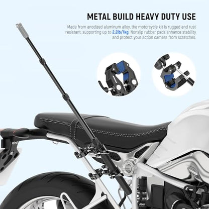 NEEWER GP-30 Motorcycle Mount Kit + GP19 Motorcycle Helmet Chin Strap Mount, Bicycle Handlebar Invisible Selfie Stick Compatible with GoPro Insta360 DJI AKASO Action Cameras