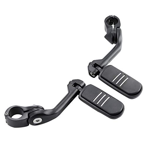 XFMT Motorcycle Highway Pegs 1.25" Long Angled Highway Footpeg Adjustable Footrest Fit For Harley Road King Street Glide Electra Glide Softail Sportster with 1 1/4" Engine Guard, Matte Black - color: Matte Black Style 3, size: Long Angled