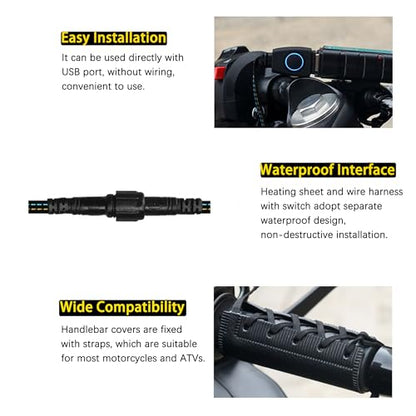 USB Motorcycle Heated Grips Covers, 5V Heating Handlebar Compatible with Harley Davidson, 3 Heat Settings & IP67 Waterproof ATV 4 Wheeler Hand Warmers - color: 5v USB