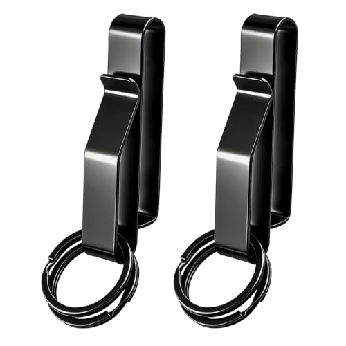 Azarxis Tactical Molle Key Ring Gear Clip Keychain Keeper Belt Hanging 360 Degrees Rotate Hook Holder - color: #01 Black - Double Side - 2 Pack