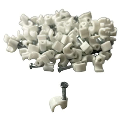 On1shelf White Round Cable Clips K-Type Trade Box, (8mm / 0.31") - 500 Pieces