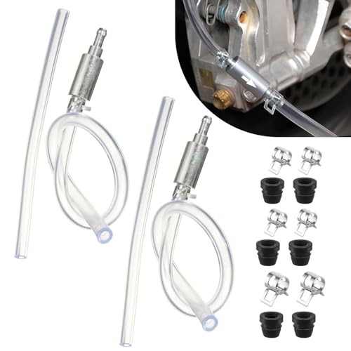 2PCS Brake Bleeder Hose, Motorcycle Hydraulic Brake System Bleeding Tools, One Way Check Valve Tube Bleeding Tool Kit for Motorcycle Clutch with 6 Nozzle Cap & Clamp