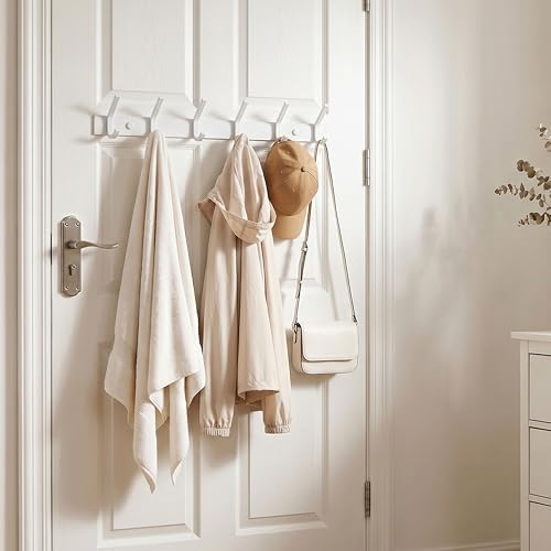 WEBI Coat Rack Wall Mounted,Coat Hooks Wall Mount,Coat Hanger Wall Hook Rack,6 Hooks for Hanging Coats,Hats,Jacket,Clothes,White,2 Packs - size: 6 Hooks(2 Packs)