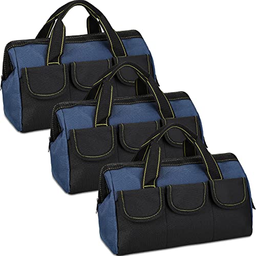 Sanwuta 3 Pack Tool Bag for Men with Waterproof Hard Bottom, Heavy Duty Tool Bag Wide Mouth Tote for Various Instrument, Electrician Carpenter Mechanic(Blue,18 Inch,Classic) - color: Blue, size: 18 Inch, style: Classic