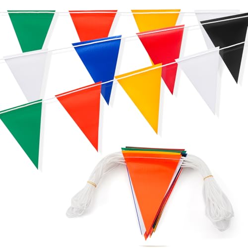 Safety Warning Pennant Banner Flags – Multipurpose 315FT High Visibility Colored Triangle Flags for Outdoor,Party, Roadwork, and Hazard Areas(MULTICOLOR,135pcs,315FT) - color: Multicolor, size: 135pcs,315FT