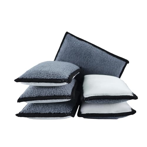Car Interior Scrubbing Sponge, Microfiber Car Wax Applicator Scrubber Pad, Car Detailing Microfiber Interior Scrub Pad,Washing Sponges for Car, Boat, Wood, Marble and Motorcycle - 6pcs (gray)
