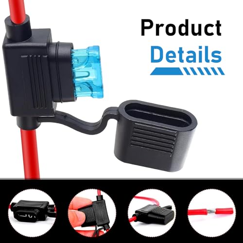2PCS Inline Fuse Holders, 16 AWG Car Gauge Inline Fuses, Waterproof Fuse Holder with Standard Blade Fuses for Automotive, Marine, Golf Cart Lighting, Electrical Circuits - color: blue