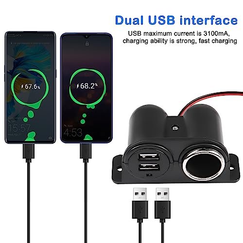 MEIRIYFA Dual USB Cigarette Lighter Socket Power Outlet Car Charger, 3.1A Dual USB + Cigarette Lighter 12/24V Power Adapter Replacement for Vehicle Truck SUV Motorcycle Boat
