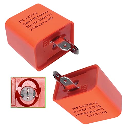 2 Packs 2-Pin 12V Speed Adjustable LED Electronic Flasher Relay Fixes Motorcycle Turn Signal and Hazard Warn Hyper Flash - Premium Version Orange DC12V-FM Part by MQparts