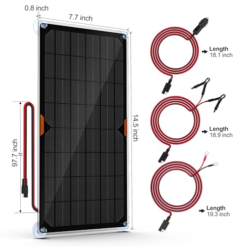 OYMSAE 10W 12V Solar Panel Car Battery Charger Portable Waterproof Power Trickle Battery Charger & Maintainer for Car Boat Automotive RV with Cigarette Lighter Plug & Alligator Clip - size: 10W