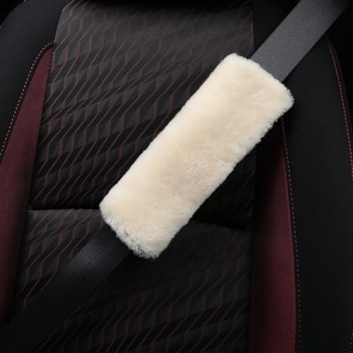 Soft & Cozy Australian Sheepskin Car Seat Belt Covers,2 Pack Fluffy Seatbelt Pads, Genunie Sheepskin Fur Shoulder Straps Cushions for Adults Kids Women and Men (Pearl) - color: Pearl