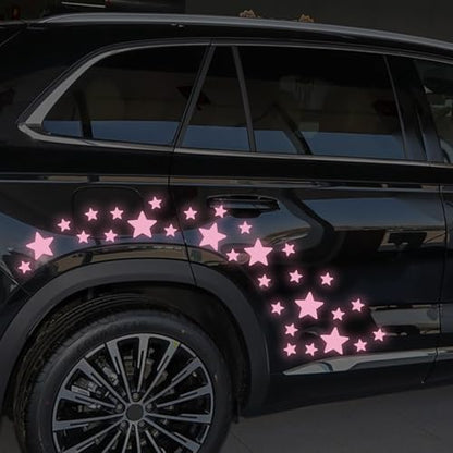 30pcs Star Vinyl Decal for Cars, High Intensity Reflective DIY Stickers for Window Bumper Mirror Laptop Decals Waterproof Night Safety Sign Car Stickers (Pink) - color: Pink