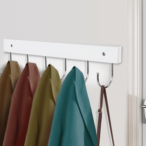 2 Pack Coat Rack Wall Mount with 12 Rotating 180° Coat Hooks, 14.6" Rustproof Wooden Entryway Organizer, Wall Hooks for Hanging Coats, Purse, Hats, Jackets, Towels, Space Saving Hanger (White) - color: White