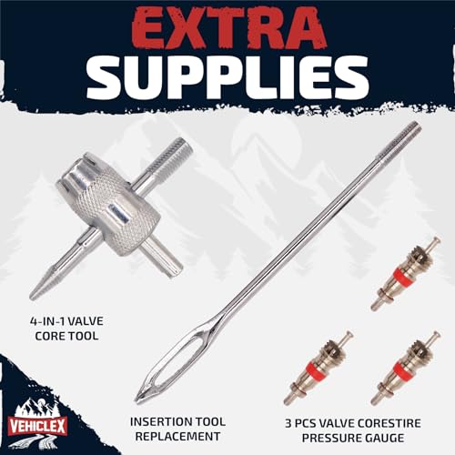 Vehiclex Tire Repair Kit for Plug and Patch with Aluminum Handled Tools - Emergency Kit in Zippered Bag for Car, Motorcycle, ATV, Tractor, Lawn Mower - size: Compact kit