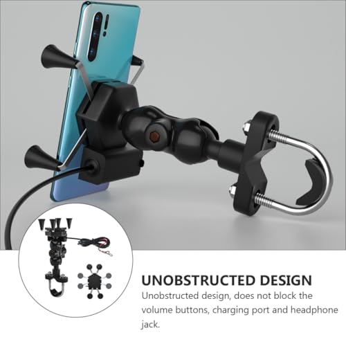 Motorcycle Phone Mount with USB Charger, X-Shaped Anti-Shake Phone Holder for Electric Bike Navigation and Quick Charging on Handlebar