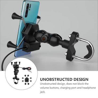 Motorcycle Phone Mount with USB Charger, X-Shaped Anti-Shake Phone Holder for Electric Bike Navigation and Quick Charging on Handlebar