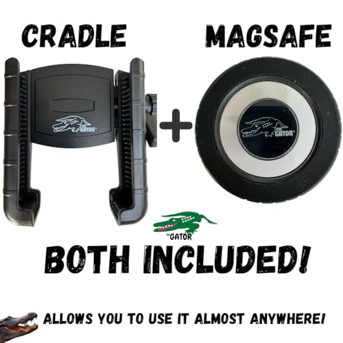 THE GATOR Cell Phone Holder with Both MagSafe and Cradle Options Included! Phone Mount for Golf Cart, ATV Accessory, Quad, Bicycle, Motorcycle, Car, Boat, Scooter, Photography Fits Most smart Phones