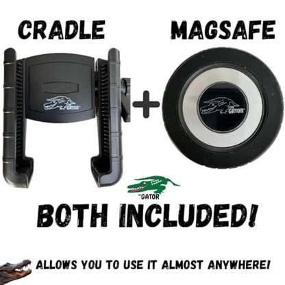 THE GATOR Cell Phone Holder with Both MagSafe and Cradle Options Included! Phone Mount for Golf Cart, ATV Accessory, Quad, Bicycle, Motorcycle, Car, Boat, Scooter, Photography Fits Most smart Phones