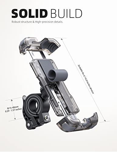 Lamicall Motorcycle Phone Mount, Bike Holder - Upgrade Cellphone Bike Holder, Bicycle Scooter Handlebar Phone Cradle Clip for iPhone 15 Pro Max/ 14, Galaxy S24, 4.7-6.8" Devices - color: Transparent
