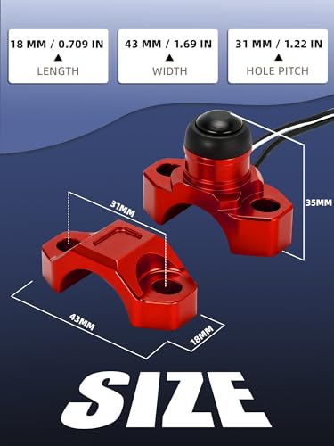 JFG RACING CNC Dirt Bike Engine Stop Start Kill Switch Button CNC with Mounting Backplate Universal for CRF XR CR Hawk 125 230 250 300 450 650 - Red - color: Red, size: Medium