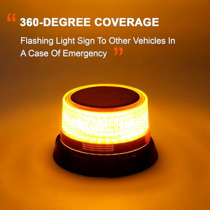 AnTom Solar LED Wireless Strobe Lights, Waterproof Rechargeable Amber Beacon Light with Strong Magnetic Base, Warning Rotating Flashing for Working Vehicle - color: Amber