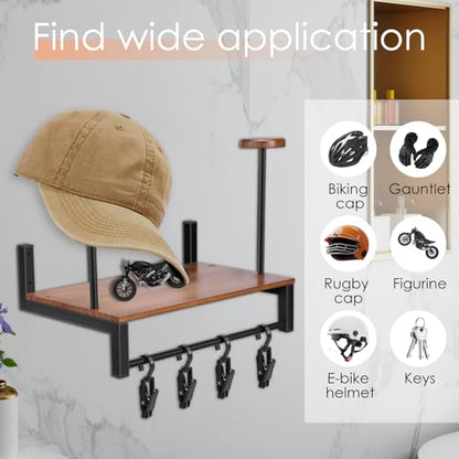 Motorcycle Helmet Holder Wall Mount, Helmet Organizer Rack with Hooks and 4 Glove Clips, Baseball Headgear Plate Rack Display Organizer, Helmet Stand Hanger for Motorcycle Accesories Storage
