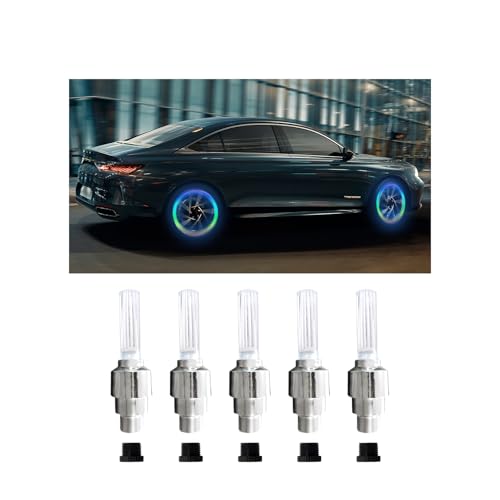 Dickno 5 PCS LED Flash Tyre Wheel Lights, Waterproof Tyre Wheel Valve Cap Light with Battery, Universal Vehicle LED Tire Decor Lights for Cars Trunks Bikes Bicycles Motorcycles (Colorful) - color: Colorful