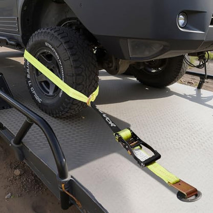 VEVOR Wheel Chock Tie-Down Kit, Tire-Style Motorcycle Tie-Down System, Car Kit with Flat Hook, Break Strength 10009 lbs & Working Load 3333 lbs Trailer Strap for ATVs, SUVs, Trailers - style: Tire-Style with flat hook