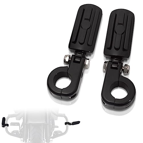 FOVPLUE 1.25" Highway Footpegs, Adjustable Footrest w/Mounting P-Clamps for Harley Touring Softail Dyna Sportster Honda Kawasaki Suzuki Yamaha Indian Victory w/1-1/4" Engine Guard, Gloss Black#2 - color: Black Highway Footpegs