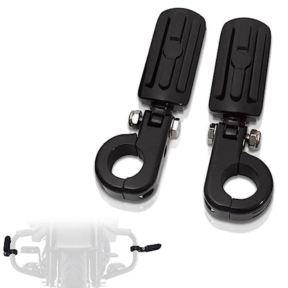 FOVPLUE 1.25" Highway Footpegs, Adjustable Footrest w/Mounting P-Clamps for Harley Touring Softail Dyna Sportster Honda Kawasaki Suzuki Yamaha Indian Victory w/1-1/4" Engine Guard, Gloss Black#2 - color: Black Highway Footpegs