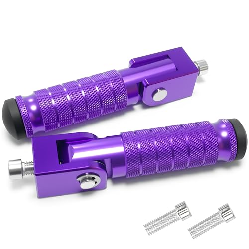 M8 Universal CNC Motorcycle Foot Pegs Degree Foldable Bike Pegs Aluminum Fit Electric Car Motorbike Scooter Mini Bike Ebike Dirt Bike Go Kart Honda Yamaha Suzuki Aprilia Super73 (Purple, Type A) - color: Purple, size: Type A
