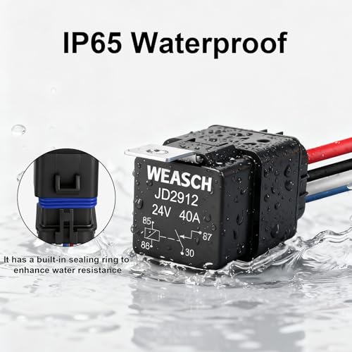 Waterproof Relay Kit, 24V 40A, 4 Pin SPST, Heavy Duty 14 AWG Tinned Copper Wires Automotive Relay and Harness Set for Automotive Car Marine Boat - size: 24V 4Pin