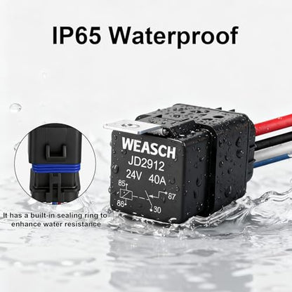 Waterproof Relay Kit, 24V 40A, 4 Pin SPST, Heavy Duty 14 AWG Tinned Copper Wires Automotive Relay and Harness Set for Automotive Car Marine Boat - size: 24V 4Pin