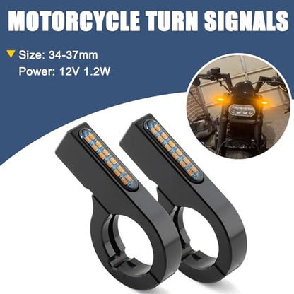 Motorcycle Turn Signals LED 34-37mm Front Fork Turn Signal Lights Indicator Clamps Amber Lamp 12V Fit for Harley Honda Yamaha Kawasaki Suzuki Indian Cafe Racer Chopper Bobber Custom - size: 34-37mm