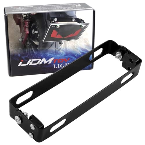 iJDMTOY 180-Degree Angle Adjustable Black Finish Aluminum License Plate Mount Bracket Flipper Compatible with Motorcycle Bike ATV Dirty Bike