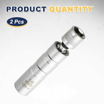 HARFINGTON 2pcs Spark Plug Socket Set 3/8" Drive 16mm Swivel Magnetic 12 Point Thin Wall Spark Plug Socket with 360 Degree Swivel CR-V Steel, Silver - size: 16mm