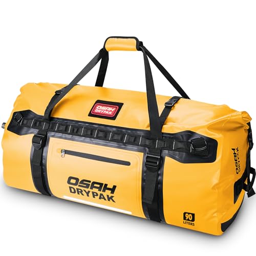 OSAH DRYPAK Waterproof Duffel bag Roll-Top Travel Duffel Bag Heavy Duty Waterproof Bag with Straps & Handles 90L/120L/150L for Camping, Boating, Traveling, Motorcycling, Hunting - color: Yellow, size: 90L