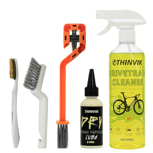 Thinvik Bike Lube and Cleaner Set with 500ml Chain Cleaner, 60ml Dry Lubricant and 4 Brush Tools for Cleaning Chains, Chainrings, Freewheel/Cassette(Dry Lube) - size: Dry Lube