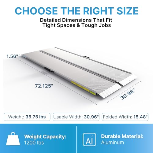 EZ-ACCESS TRAVERSE 6 Foot Durable Aluminum All Weather Singlefold Portable Folding Loading Ramp with Carrying Handles, Silver - size: 6 Foot, style: Singlefold Edgeless