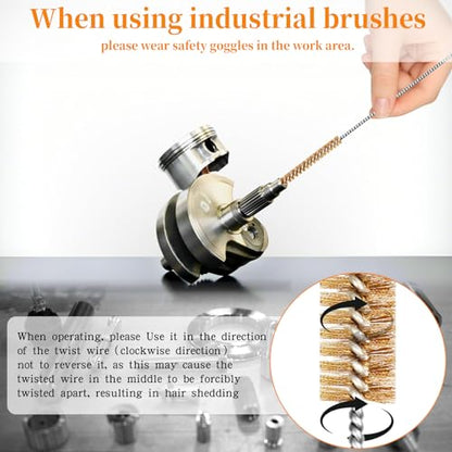 14-Pieces Brass Wire Brush Stainless Steel Tube Brush Set 12" Round Wire Brushes Kit Bore Brush Metal Bristle Cleaning for Pipe, Tube, Auto Parts, Engine (6mm/8mm/10mm/12mm/15mm/20mm/22mm) - size: 14