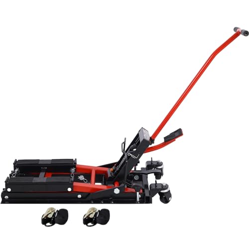 Hydraulic Motorcycle Lift Jack, 1500 LBS Capacity ATV Scissor Lift Jack, Portable Motorcycle Lift Table with 4 Wheels, Hydraulic Foot-Operated Hoist Stand for Motorcycle ATV UTV with tie Down