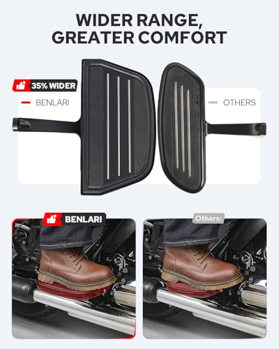 Benlari Passenger Floorboards Motorcycle Footboards Stainless Steel with Mount Kits Compatible with Harley Davidson Touring Road King Street Glide Road Glide Electra Glide 1993-2024 Streamline (Black) - color: BLACK